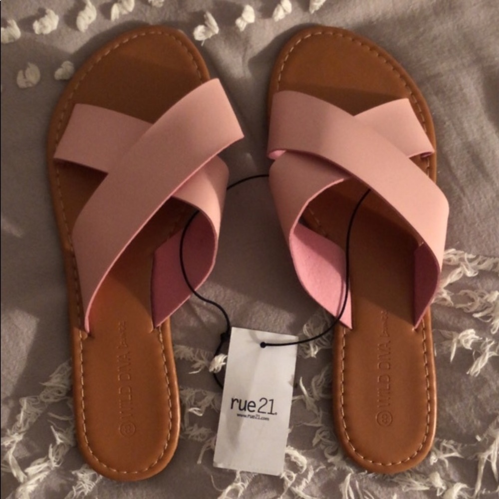 Pink and brown slide on sandals